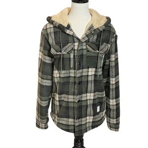 Aéropostale Men's Sherpa Lined Plaid Flannel Hoodie Jacket Size S